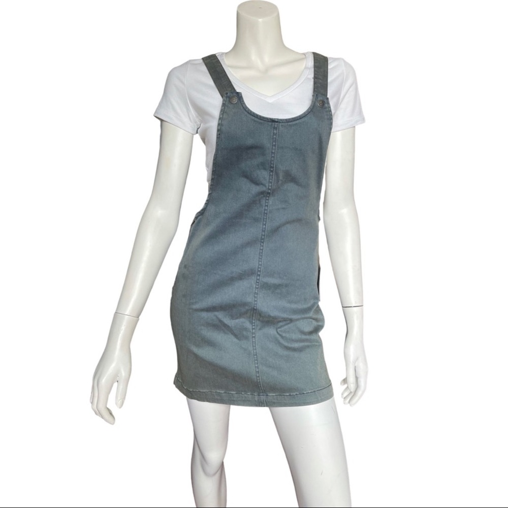 RVCA Grey Stretchy Pinafore Denim Dress Overall